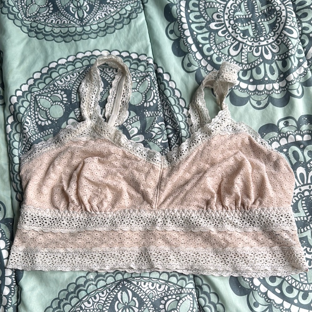 Aerie Lace Trimmed Bralette in Cream and White